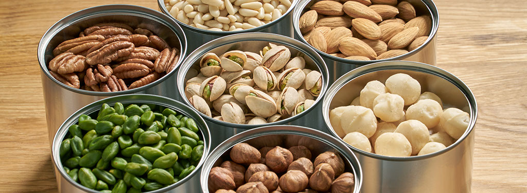 Pinoli Mediterranei Pinus Pinea | Mandorle Nonpareil Australia | Noci di Macadamia Australia | Nocciole Italia T.G.R. | Pistacchi sgusciati verd